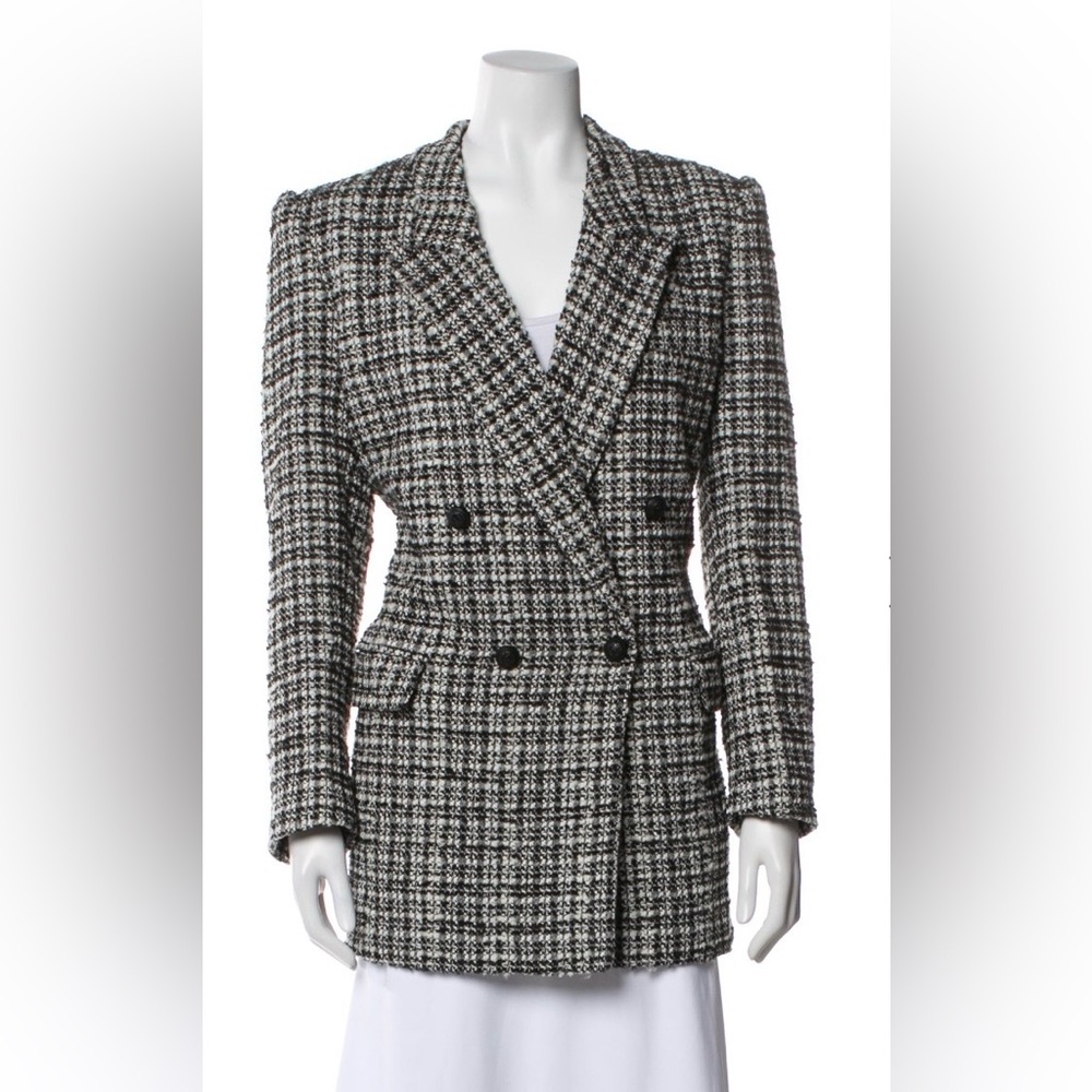 Generation Love Double-Breasted Houndstooth Blazer Jacket - S- Black & White